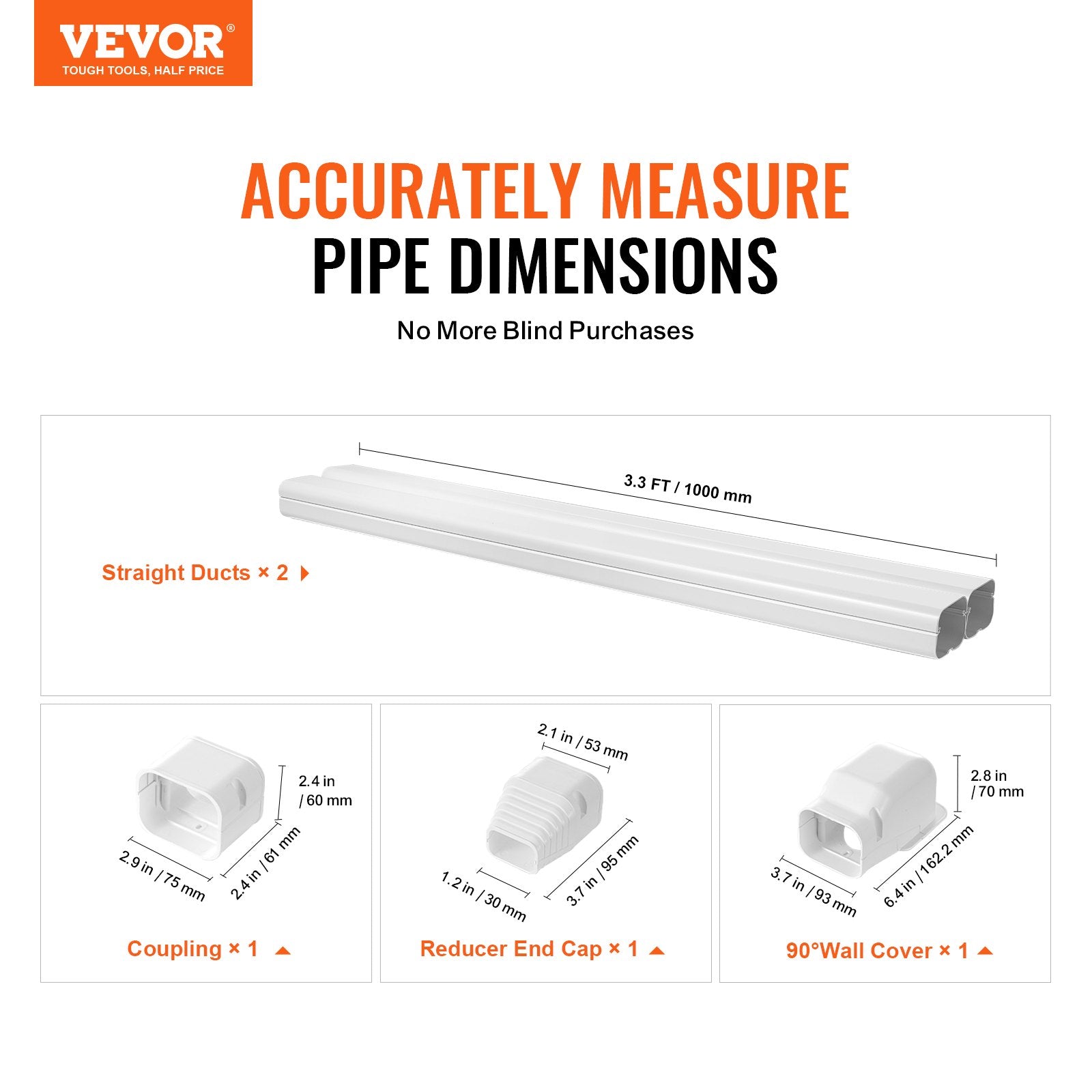 Mini Split Line Set Cover 76.2mm W 2270mm L, PVC Decorative Pipe Line Cover For Air Conditioner with 2 V952-BSKSQFTSKDGXVBQRUV0