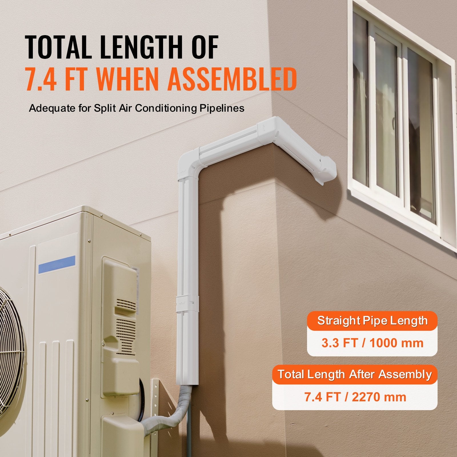 Mini Split Line Set Cover 76.2mm W 2270mm L, PVC Decorative Pipe Line Cover For Air Conditioner with 2 V952-BSKSQFTSKDGXVBQRUV0