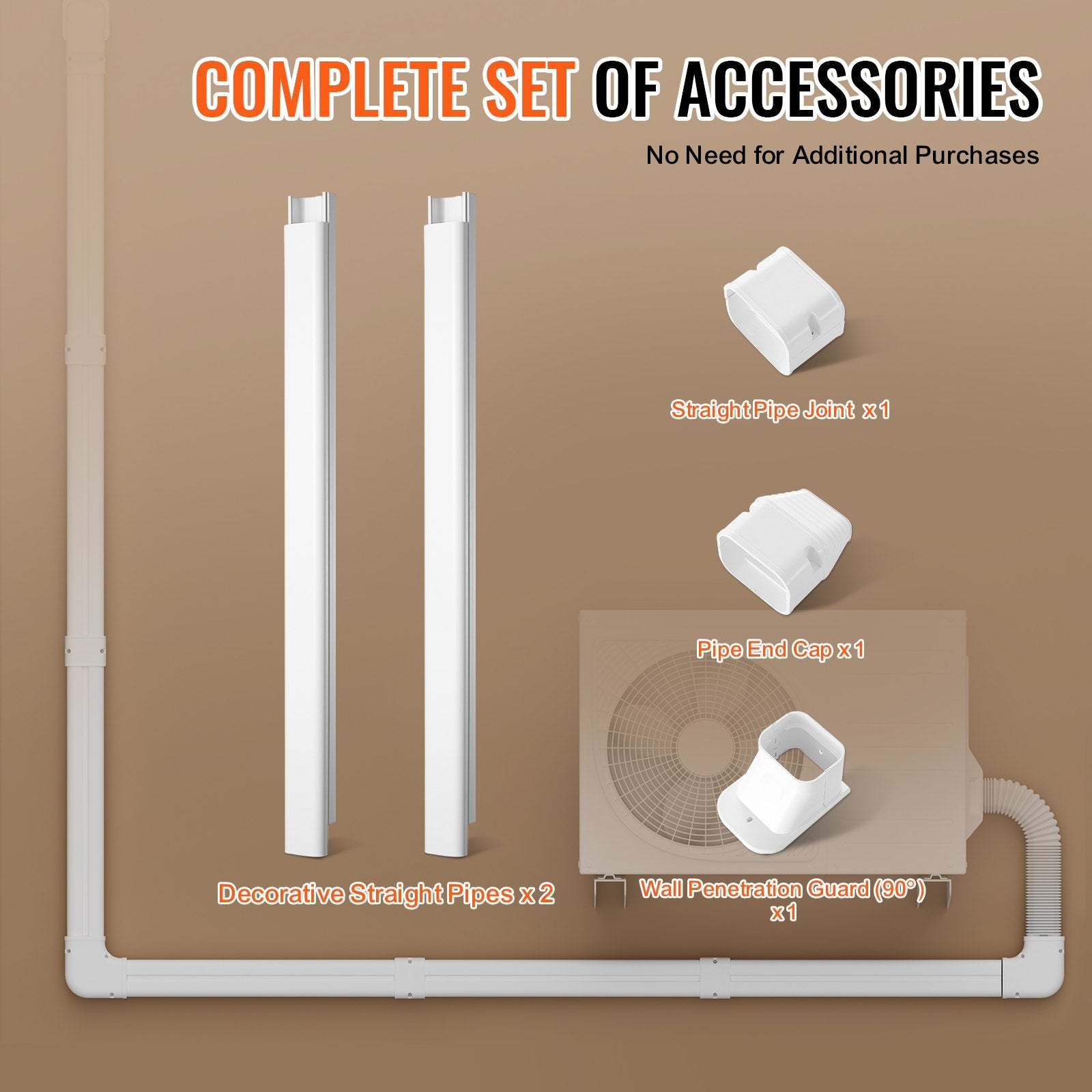 Mini Split Line Set Cover 76.2mm W 2270mm L, PVC Decorative Pipe Line Cover For Air Conditioner with 2 V952-BSKSQFTSKDGXVBQRUV0