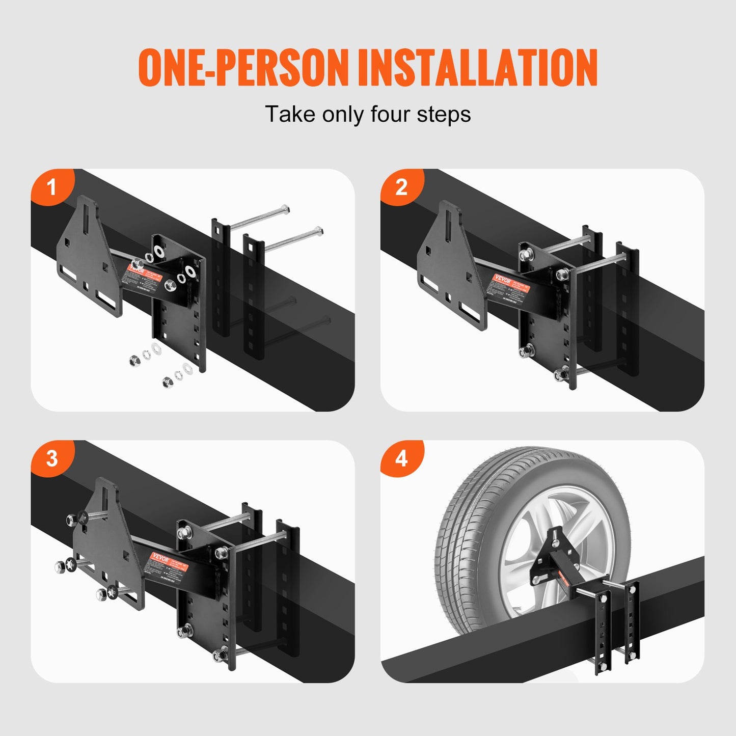 Spare Tire Carrier, Trailer Spare Tire Mount, 160 lbs Capacity, Utility Trailer Accessories Fits Most 4 & 5 & V952-BTCFJLS160LBS14F0V0