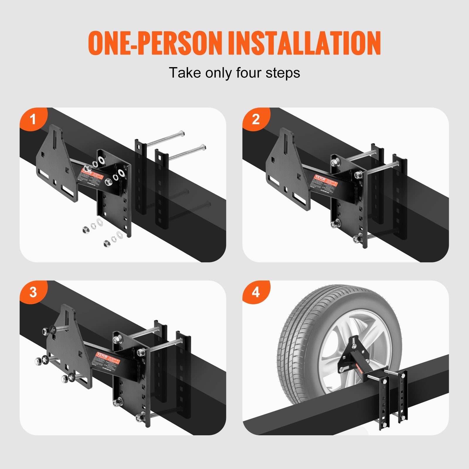 Spare Tire Carrier, Trailer Spare Tire Mount, 160 lbs Capacity, Utility Trailer Accessories Fits Most 4 & 5 & V952-BTCFJLS160LBS14F0V0