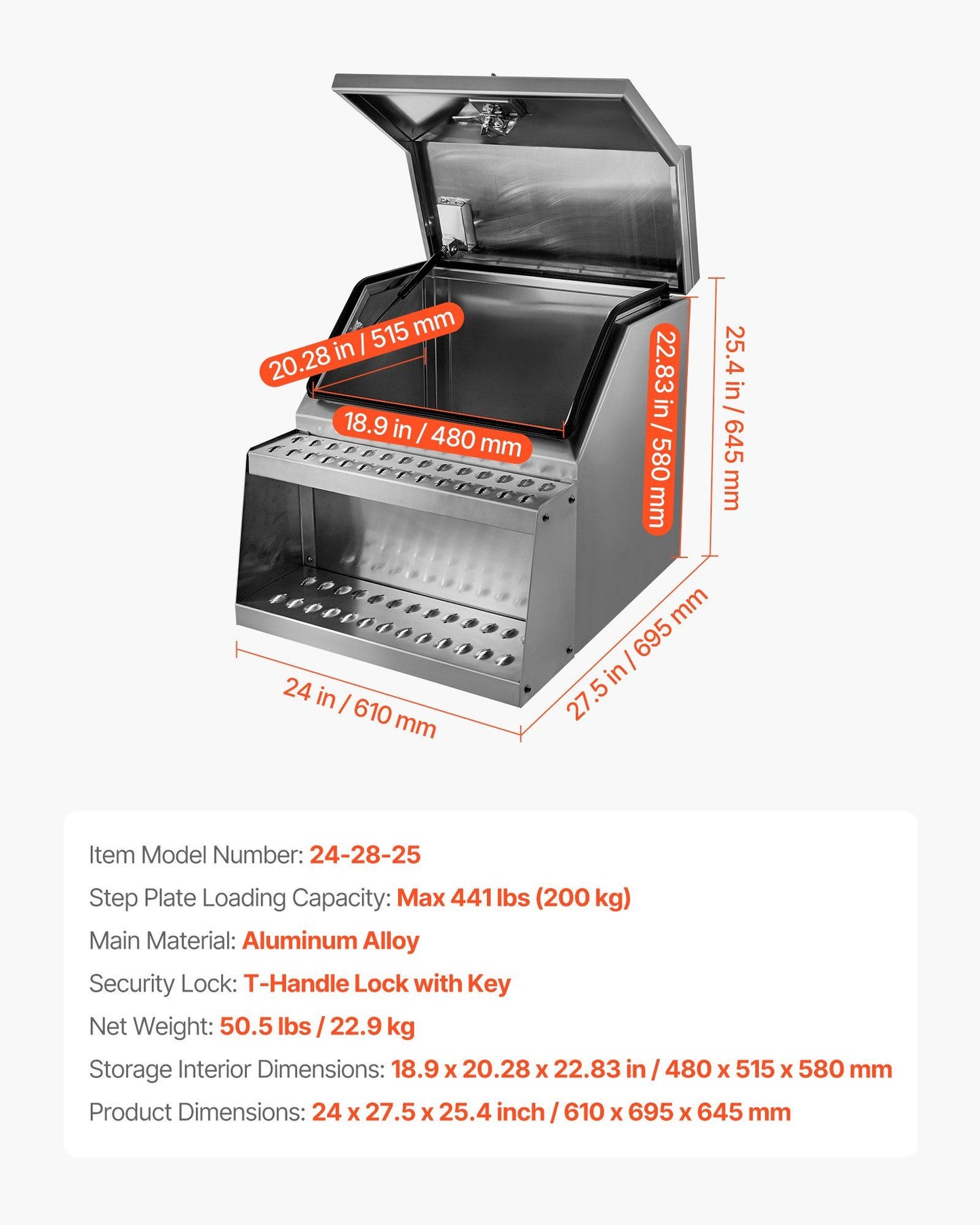Semi-Truck Step Tool Box, 610 x 695 x 645 mm Heavy Duty Aluminum Toolbox Side Mount, Waterproof Side Storage V952-BTGJXBTGJX3TF391R001V0