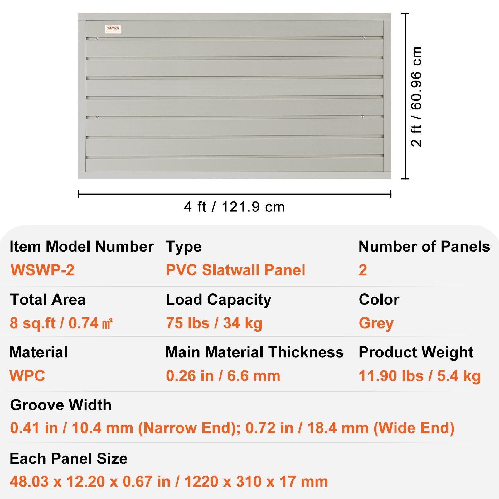 Slatwall Panels, 121.9 x 30.48 cm Gray Garage Wall Panels (Set of 2 Panels), Heavy Duty Garage Wall Organizer V952-BTQBPVCF8SQFMTCK0V0
