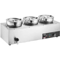 Electric Soup Warmer, Three 7.4QT Stainless Steel Round Pot, 1200W Commercial Food Warmer, 30 - 85 degrees C V952-BW3374QT1200W47W6V3