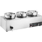 Electric Soup Warmer, Three 7.4QT Stainless Steel Round Pot, 1200W Commercial Food Warmer, 30 - 85 degrees C V952-BW3374QT1200W47W6V3