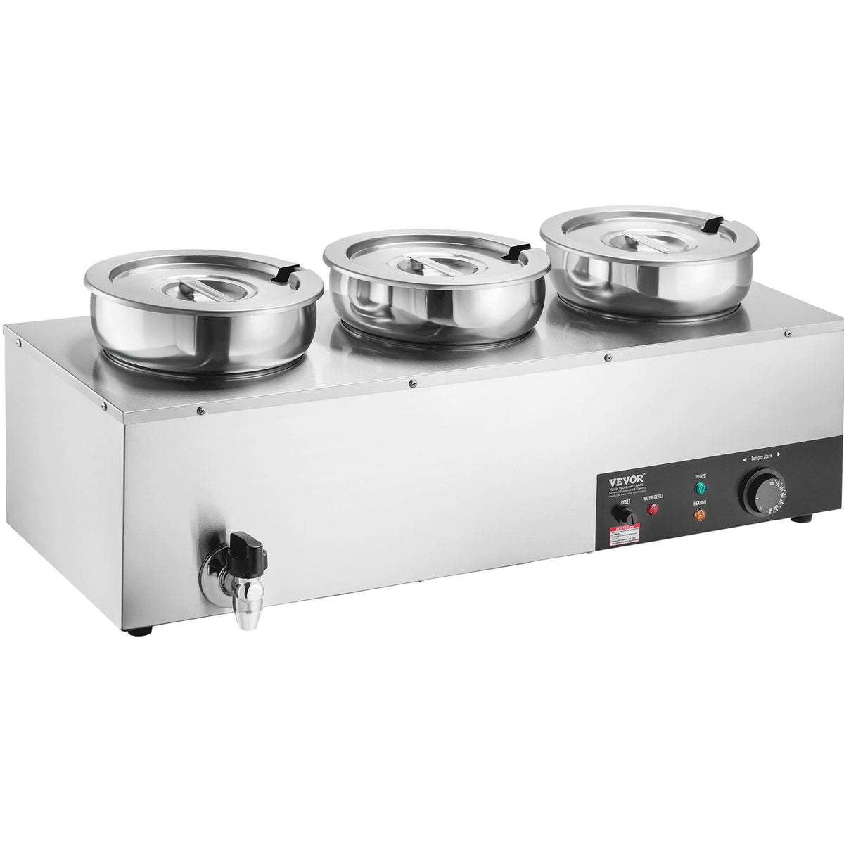 Electric Soup Warmer, Three 7.4QT Stainless Steel Round Pot, 1200W Commercial Food Warmer, 30 - 85 degrees C V952-BW3374QT1200W47W6V3