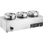 Electric Soup Warmer, Three 7.4QT Stainless Steel Round Pot, 1200W Commercial Food Warmer, 30 - 85 degrees C V952-BW3374QT1200W47W6V3