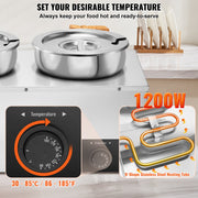 Electric Soup Warmer, Three 7.4QT Stainless Steel Round Pot, 1200W Commercial Food Warmer, 30 - 85 degrees C V952-BW3374QT1200W47W6V3