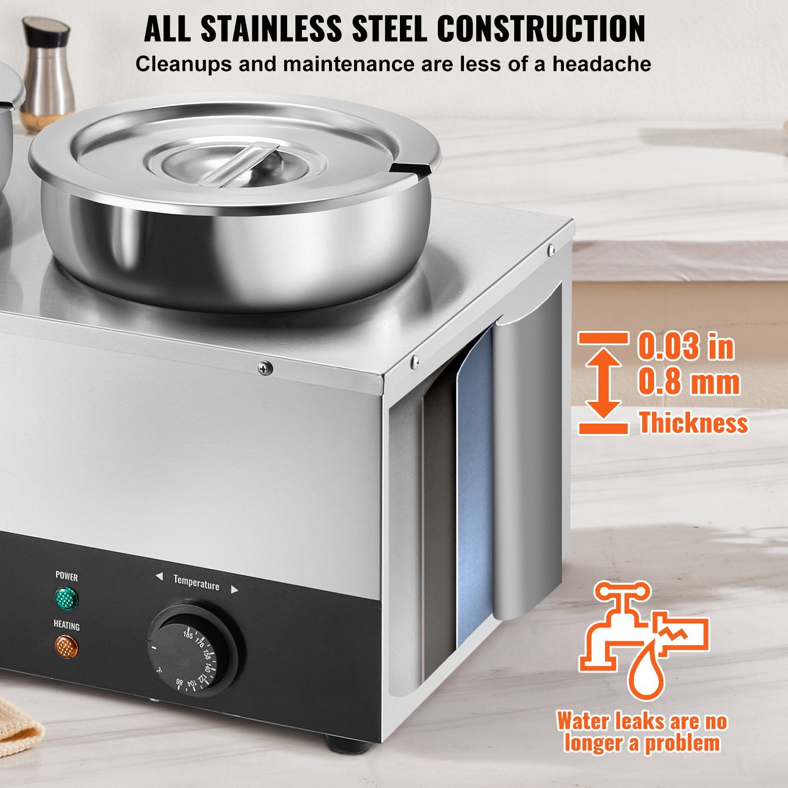Electric Soup Warmer, Three 7.4QT Stainless Steel Round Pot, 1200W Commercial Food Warmer, 30 - 85 degrees C V952-BW3374QT1200W47W6V3