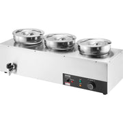 Electric Soup Warmer, Three 7.4QT Stainless Steel Round Pot, 1200W Commercial Food Warmer, 30 - 85 degrees C V952-BW3374QT1200W47W6V3