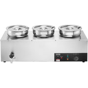 Electric Soup Warmer, Three 7.4QT Stainless Steel Round Pot, 1200W Commercial Food Warmer, 30 - 85 degrees C V952-BW3374QT1200W47W6V3