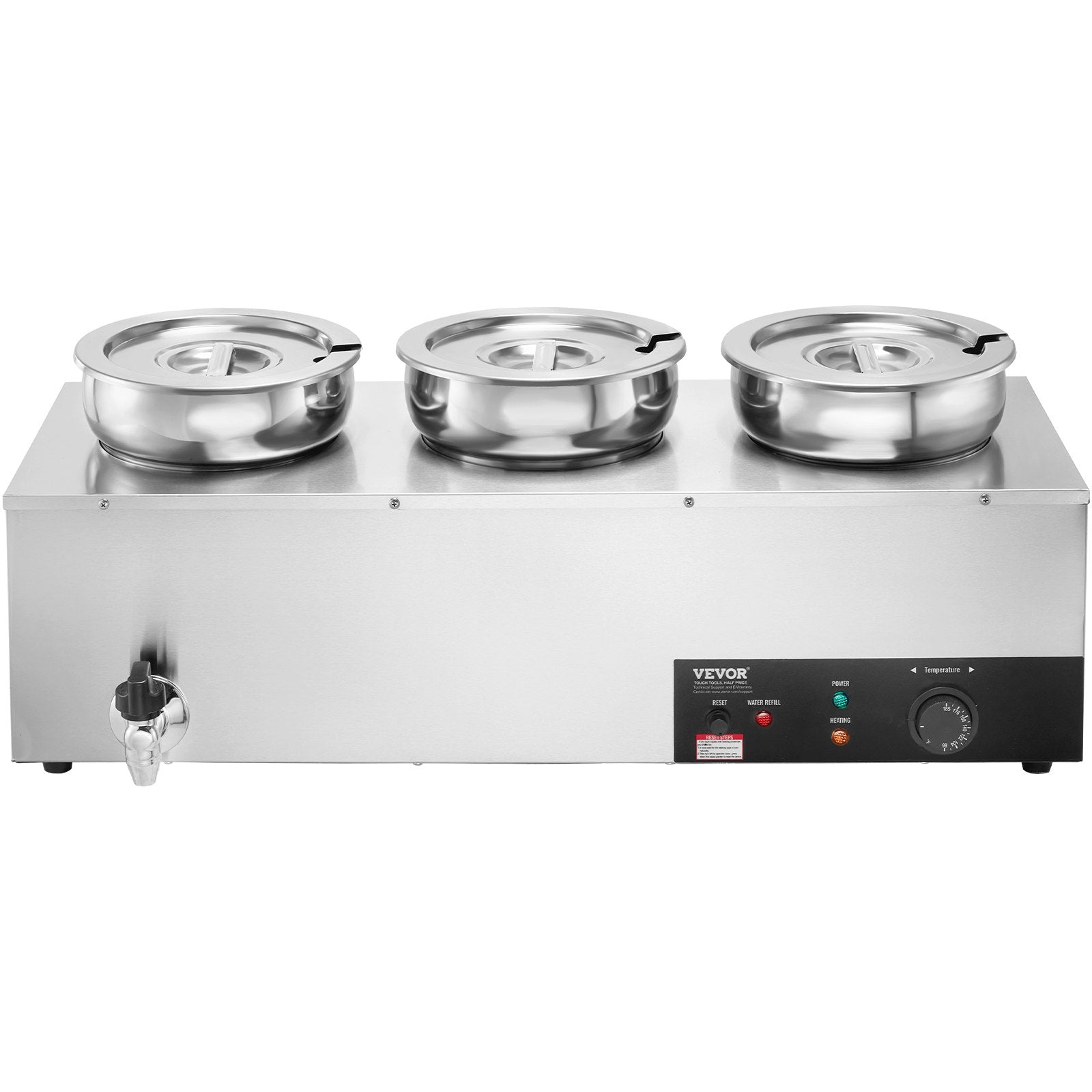 Electric Soup Warmer, Three 7.4QT Stainless Steel Round Pot, 1200W Commercial Food Warmer, 30 - 85 degrees C V952-BW3374QT1200W47W6V3