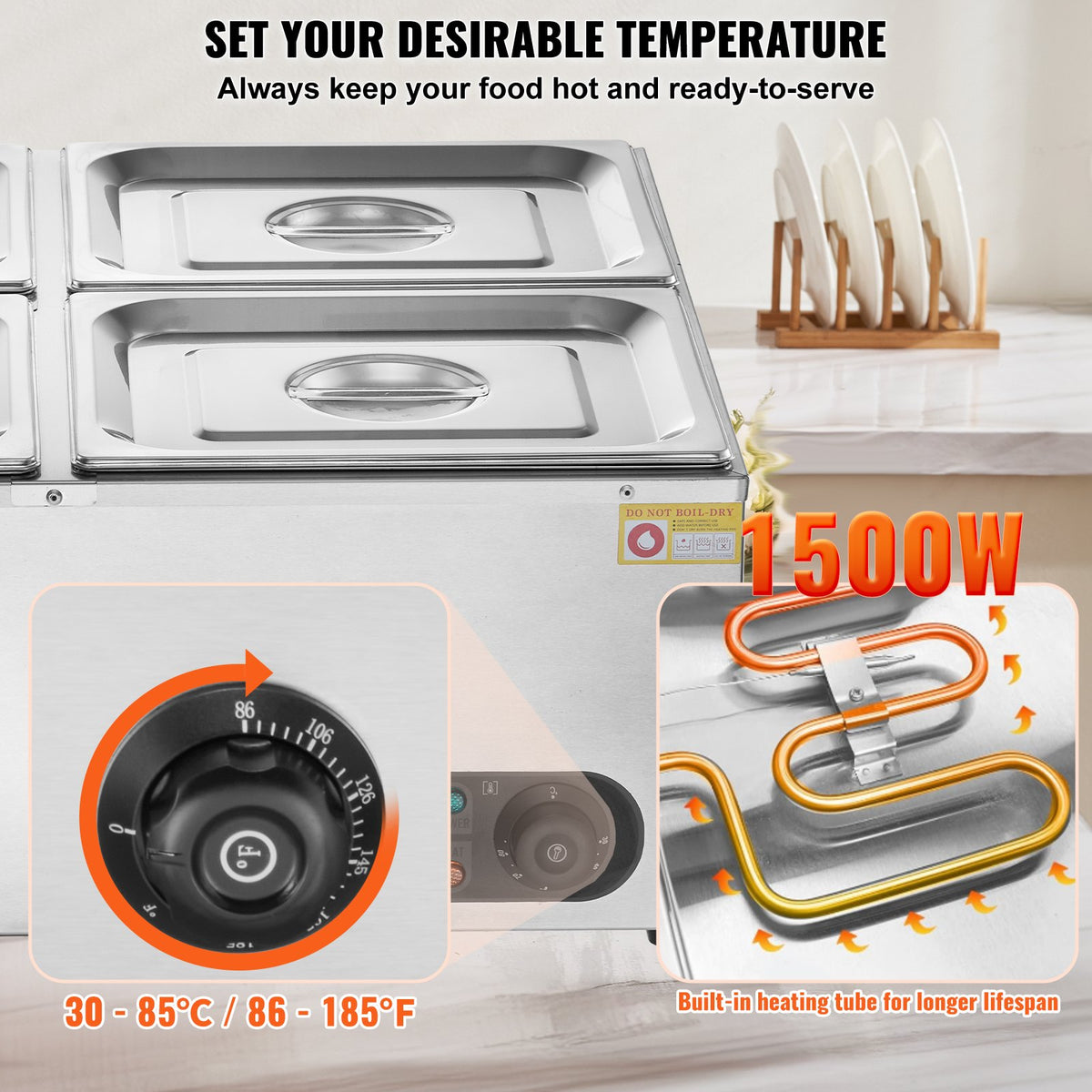 Commercial Electric Food Warmer Countertop Buffet 4*12 Qt Pan Bain Marie V952-BW4412QT1200W2SZRV3