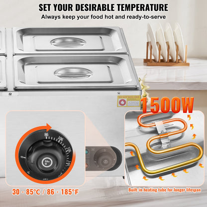Commercial Electric Food Warmer Countertop Buffet 4*12 Qt Pan Bain Marie V952-BW4412QT1200W2SZRV3