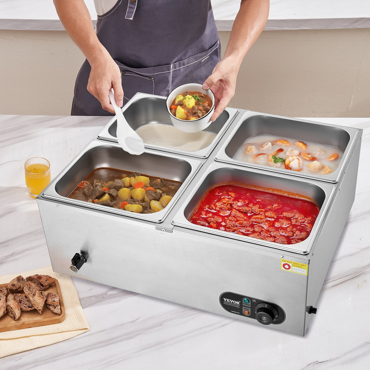 Commercial Electric Food Warmer Countertop Buffet 4*12 Qt Pan Bain Marie V952-BW4412QT1200W2SZRV3