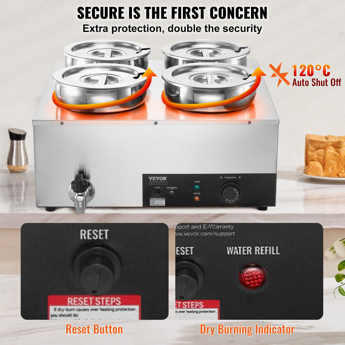Commercial Soup Warmer Soup Station with 4*7.4Qt Pot Soup Kettle Warmer V952-BW474QT1500W4FX59V3