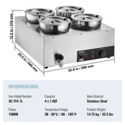 Commercial Soup Warmer Soup Station with 4*7.4Qt Pot Soup Kettle Warmer V952-BW474QT1500W4FX59V3