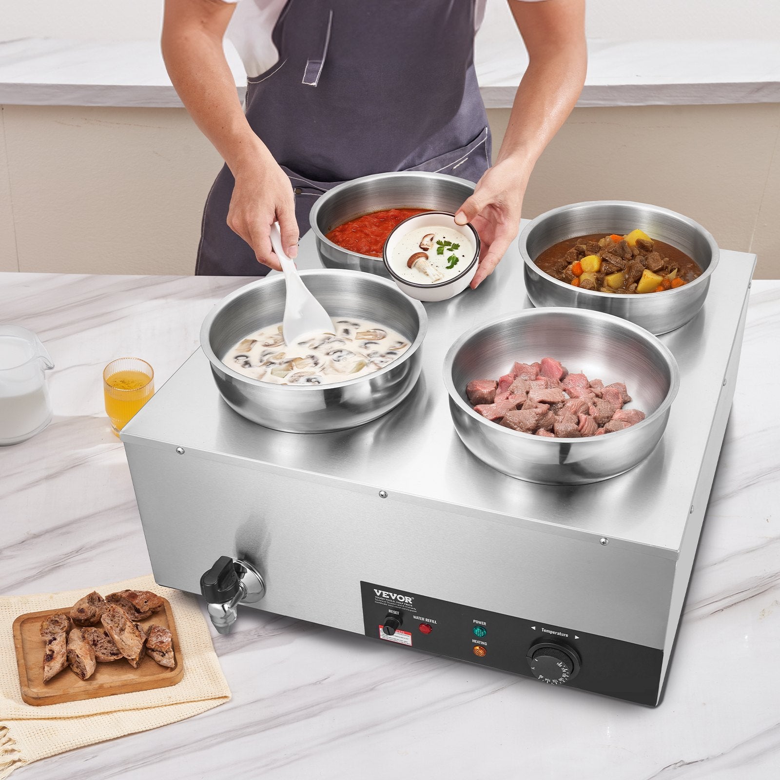 Commercial Soup Warmer Soup Station with 4*7.4Qt Pot Soup Kettle Warmer V952-BW474QT1500W4FX59V3