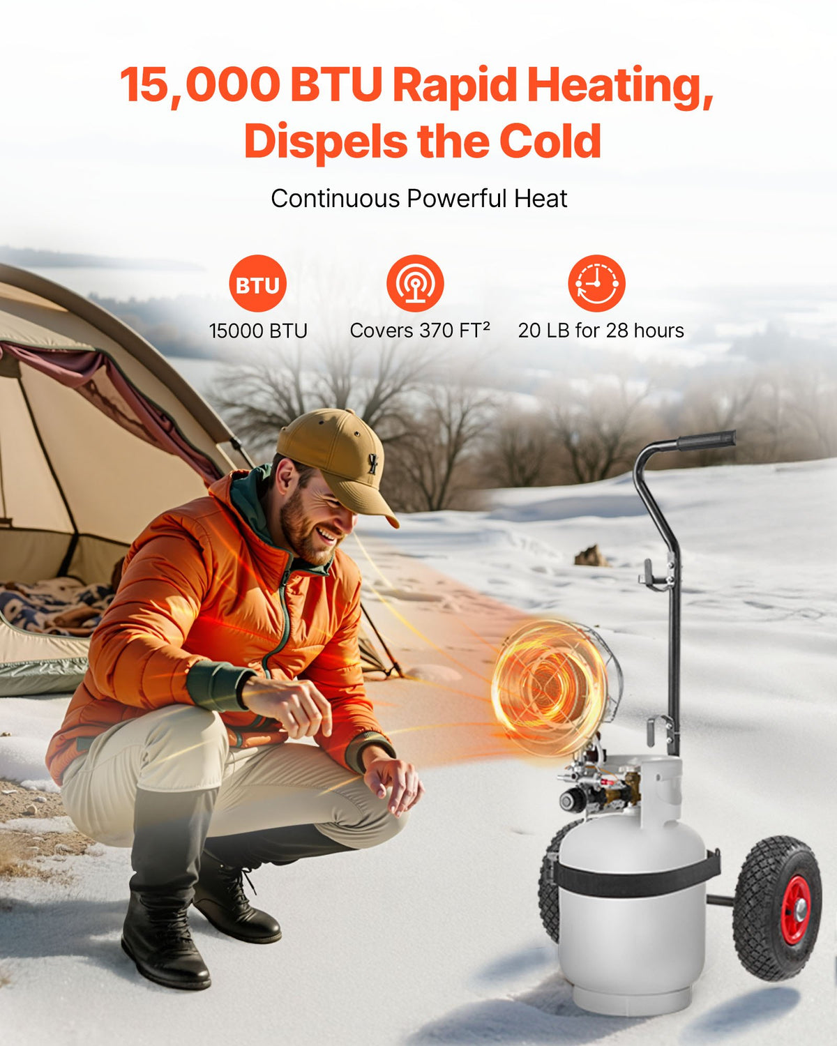 Propane Tank Top Heater with Portable Trolley, 15000 BTU Rapid Heating 180-Degree Infrared Radiant Tank Top V952-BWGDJRQBWGTCMP69D001V0