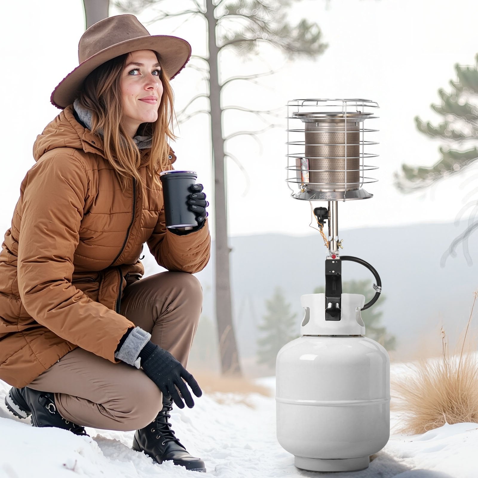 Propane Tank Top Heater, 42000 BTU Rapid Heating 360-Degree Infrared Radiant Tank Top Gas Heater, Stepless V952-BWGDJRQDFRQDTZBEJ001V0