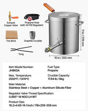 Propane Melting Furnace Kit, 8KG/18lbs Gas Metal Melting Furnace Kit, Foundry Home Kiln with Crucible, Tongs, V952-BWRJLDHQSYMGIJ2DIV0