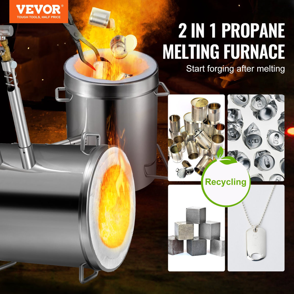 12KG Propane Smelting Furnace Kit Melting Furnace Double Burners 2700 degrees F V952-BWRJLGMA12KG2W54OV0