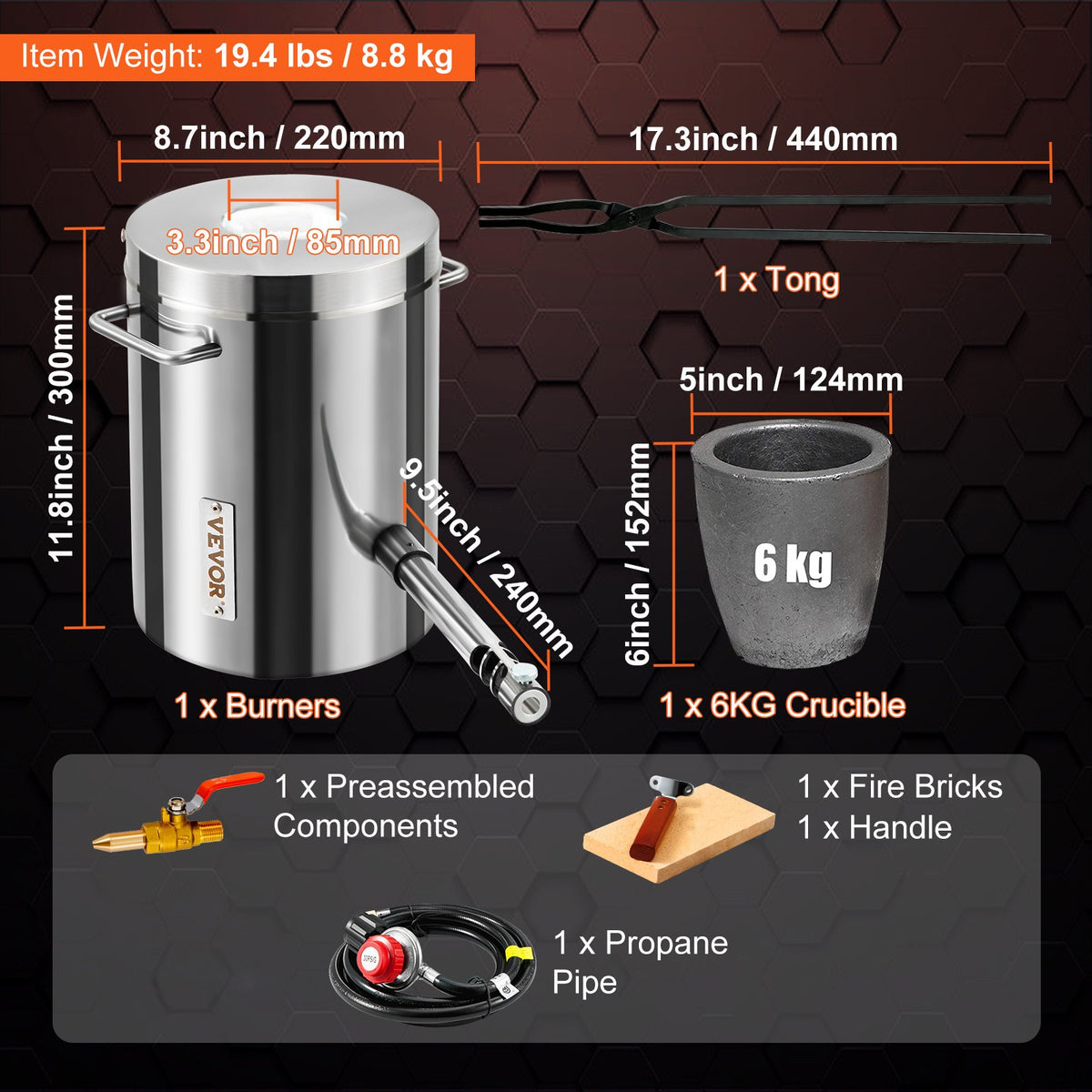 6KG Propane Melting Furnace Kit Melting Furnace Stainless Steel 2700 degrees F V952-BWRJLGMAX6KG1TP2BV0