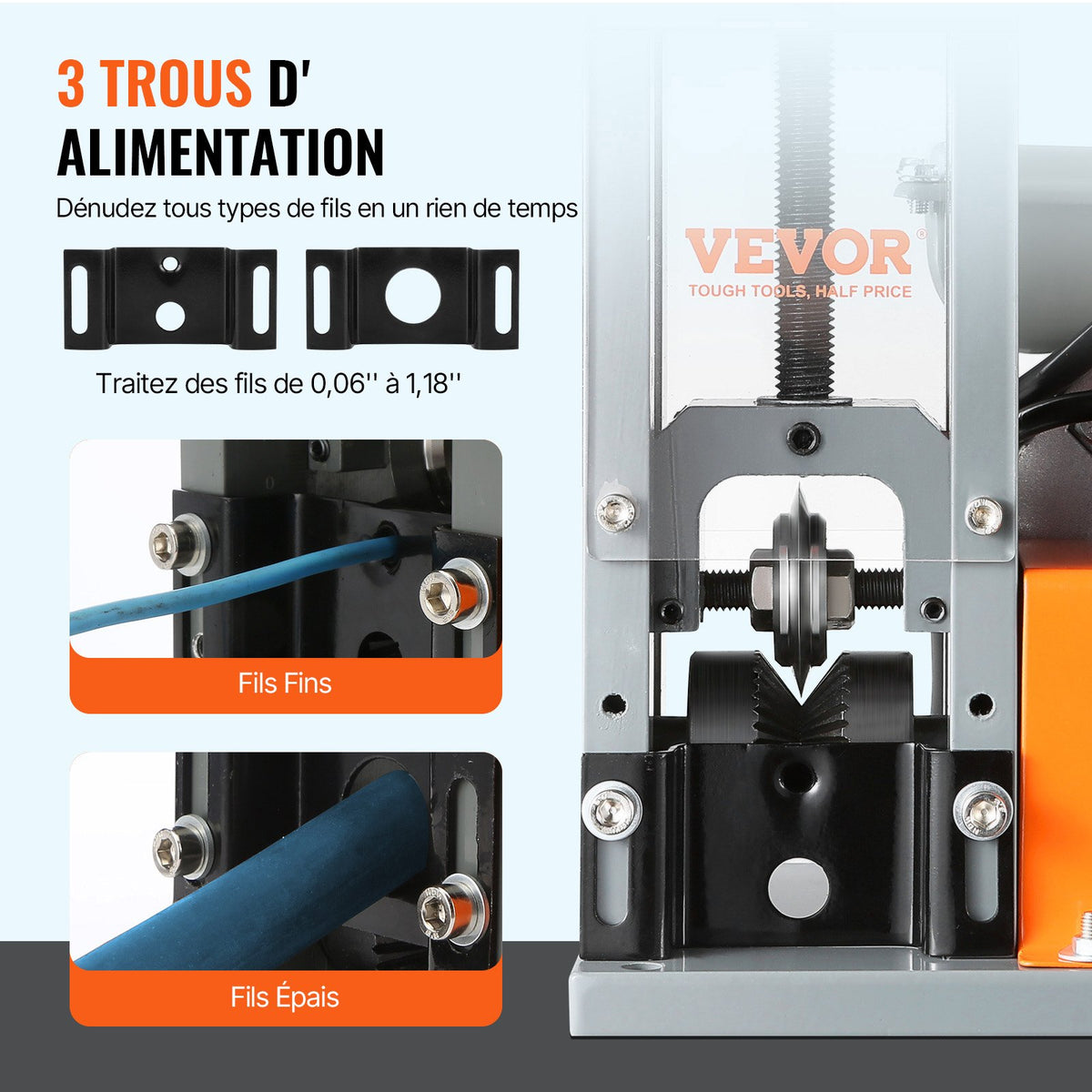 Automatic Wire Stripping Machine, 0.06''-1.18'' Electric Motorized Cable Stripper, 180 W, 60 ft/min Wire V952-BX180W11525MMAVETV3