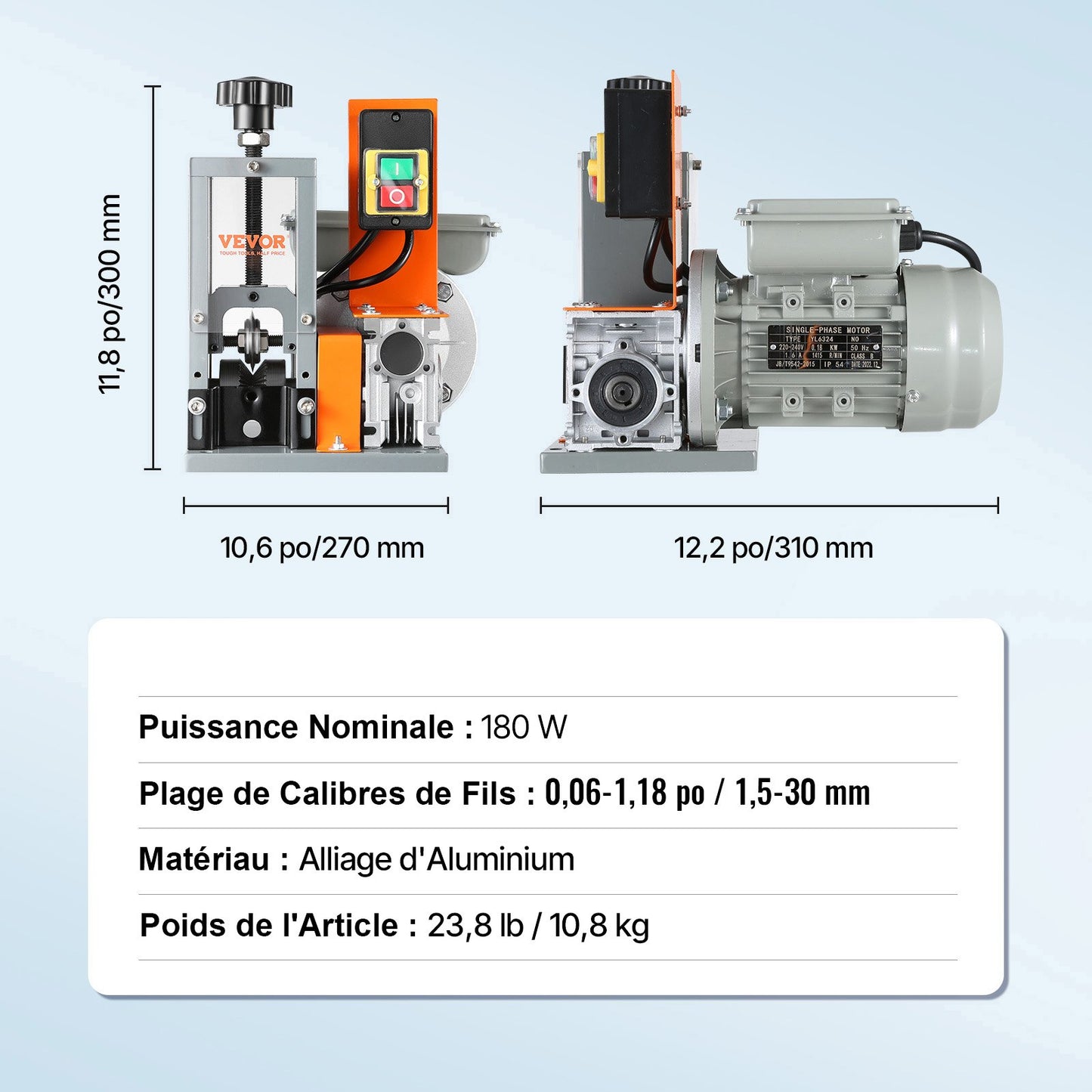 Automatic Wire Stripping Machine, 0.06''-1.18'' Electric Motorized Cable Stripper, 180 W, 60 ft/min Wire V952-BX180W11525MMAVETV3