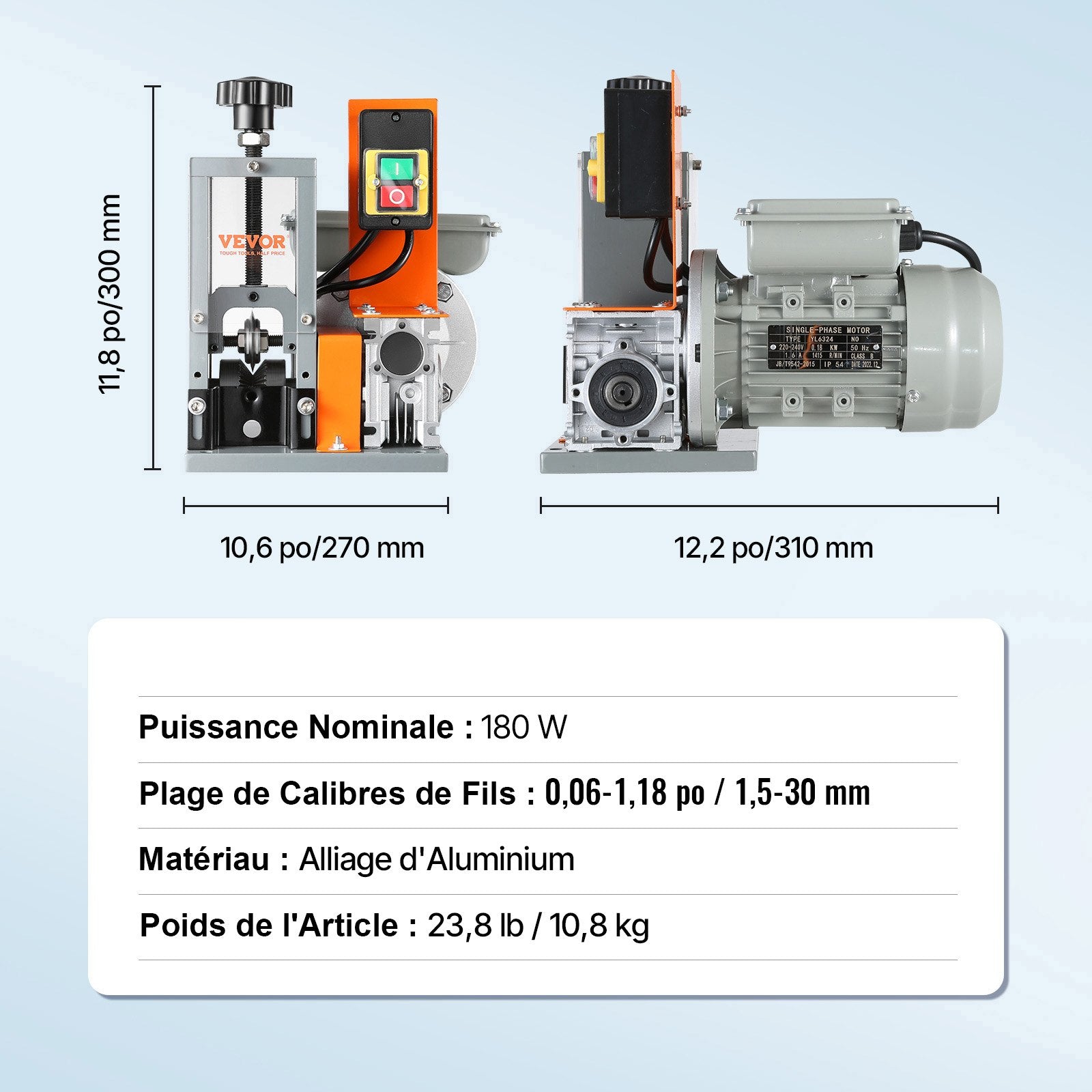 Automatic Wire Stripping Machine, 0.06''-1.18'' Electric Motorized Cable Stripper, 180 W, 60 ft/min Wire V952-BX180W11525MMAVETV3