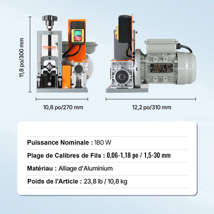 Automatic Wire Stripping Machine, 0.06''-1.18'' Electric Motorized Cable Stripper, 180 W, 60 ft/min Wire V952-BX180W11525MMAVETV3