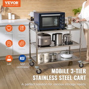 3-Tier Utility Cart Rolling Cart on Wheels 37.5"x20"x37.7" 450 LBS 6 Hooks V952-BXGCFTCCB374XSWSCV0