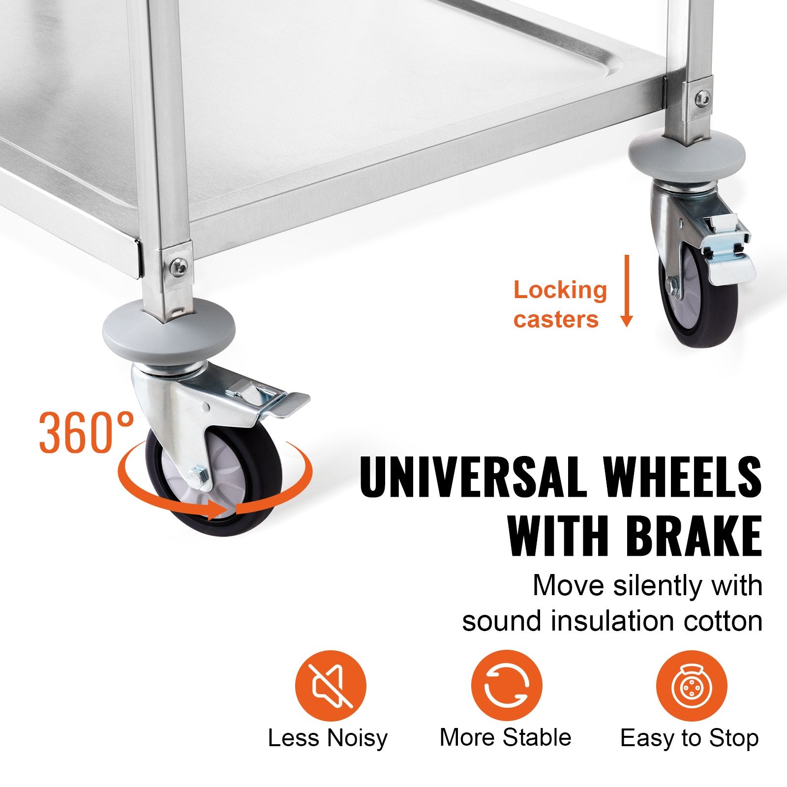 3-Tier Utility Cart Rolling Cart on Wheels 37.5"x20"x37.7" 450 LBS 6 Hooks V952-BXGCFTCCB374XSWSCV0