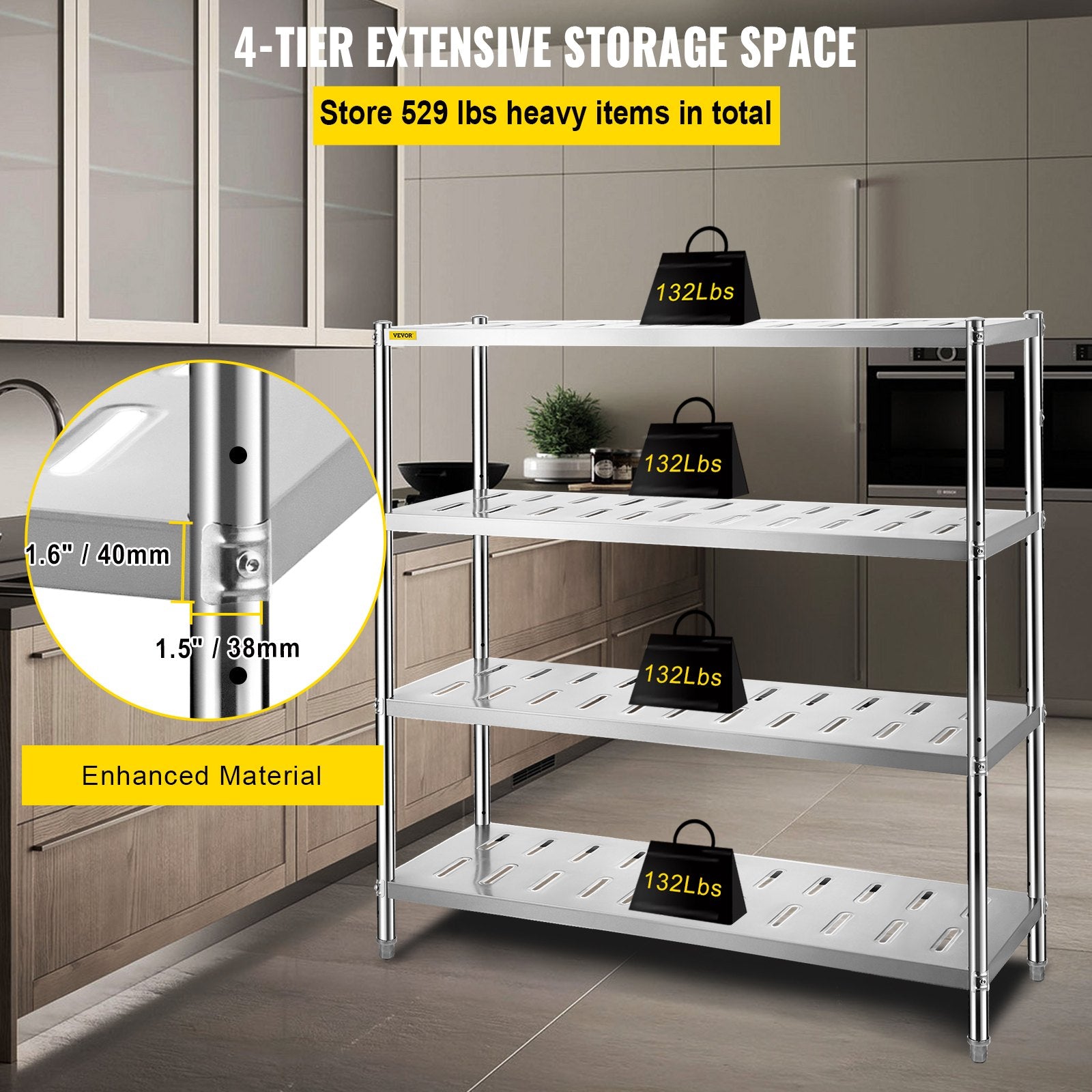 Garage Shelf Heavy Duty Shelving 4-Tier 150x45x155cm Stainless Steel V952-BXGCKHJYCC6045UAVV0