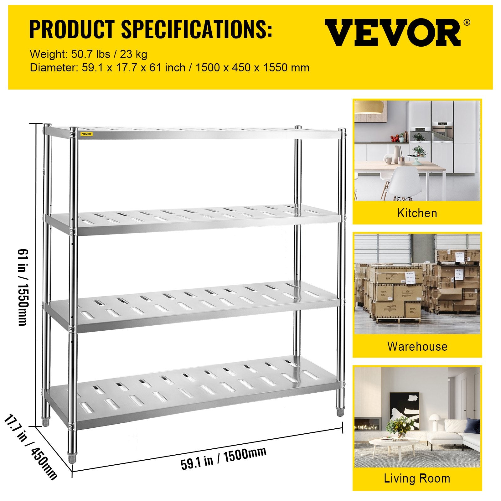Garage Shelf Heavy Duty Shelving 4-Tier 150x45x155cm Stainless Steel V952-BXGCKHJYCC6045UAVV0