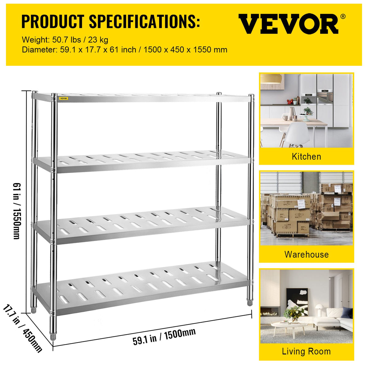 Garage Shelf Heavy Duty Shelving 4-Tier 150x45x155cm Stainless Steel V952-BXGCKHJYCC6045UAVV0