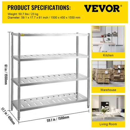 Garage Shelf Heavy Duty Shelving 4-Tier 150x45x155cm Stainless Steel V952-BXGCKHJYCC6045UAVV0