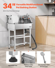 86.4 cm Stainless Steel Dog Washing Station, Pet Grooming Tub with Hot & Cold Faucet, Showerhead, Storage V952-BXGCWYG34CJY8SX20V0