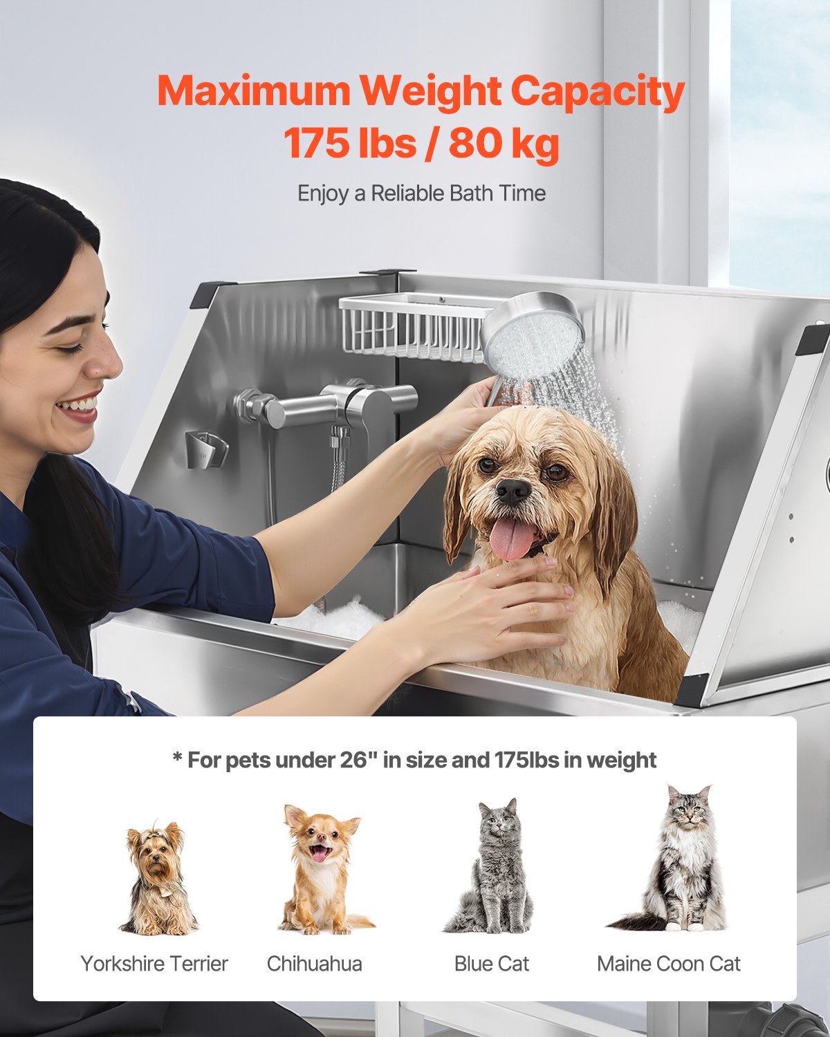 86.4 cm Stainless Steel Dog Washing Station, Pet Grooming Tub with Hot & Cold Faucet, Showerhead, Storage V952-BXGCWYG34CJY8SX20V0