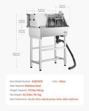 86.4 cm Stainless Steel Dog Washing Station, Pet Grooming Tub with Hot & Cold Faucet, Showerhead, Storage V952-BXGCWYG34CJY8SX20V0
