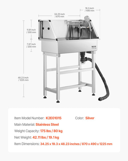 86.4 cm Stainless Steel Dog Washing Station, Pet Grooming Tub with Hot & Cold Faucet, Showerhead, Storage V952-BXGCWYG34CJY8SX20V0