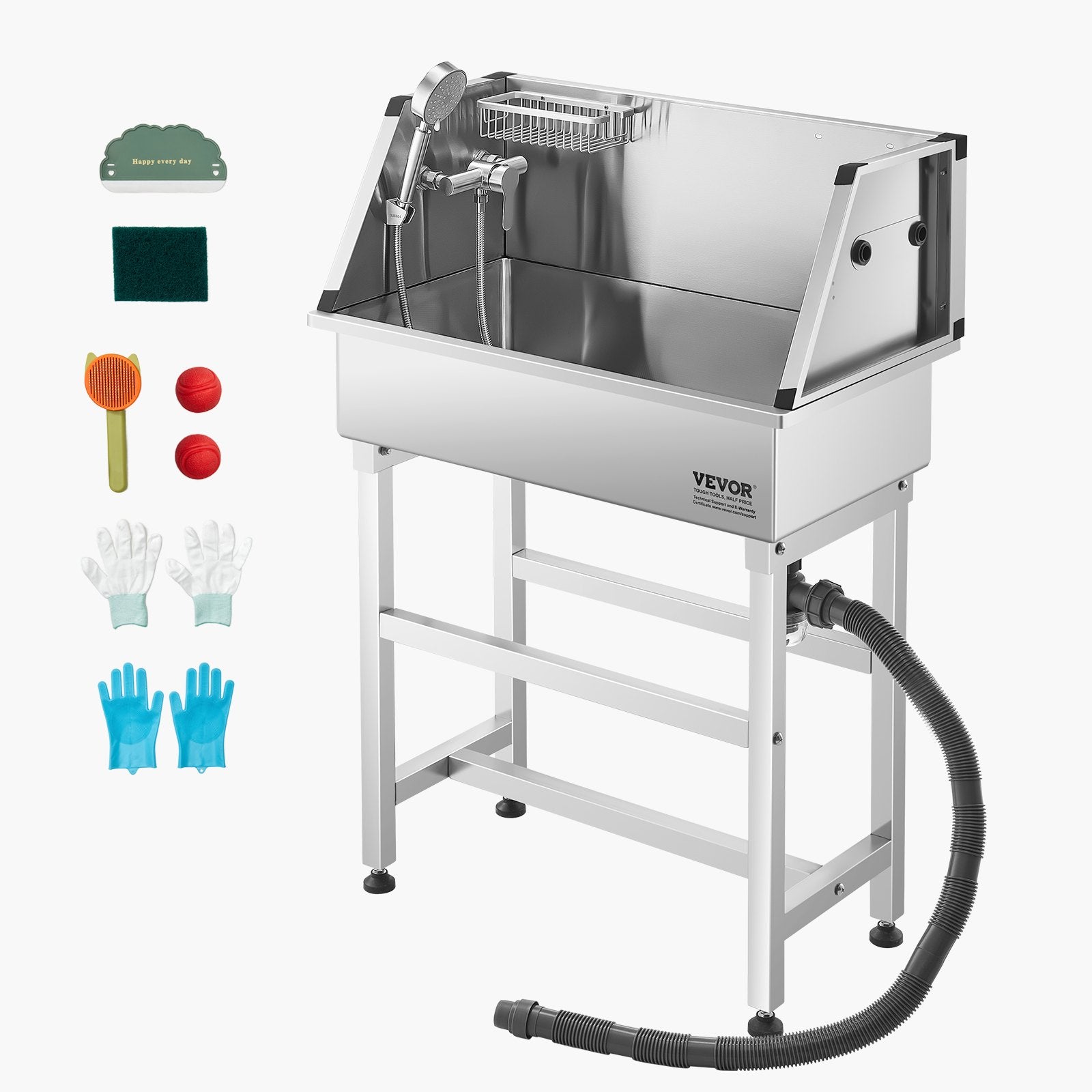 86.4 cm Stainless Steel Dog Washing Station, Pet Grooming Tub with Hot & Cold Faucet, Showerhead, Storage V952-BXGCWYG34CJY8SX20V0