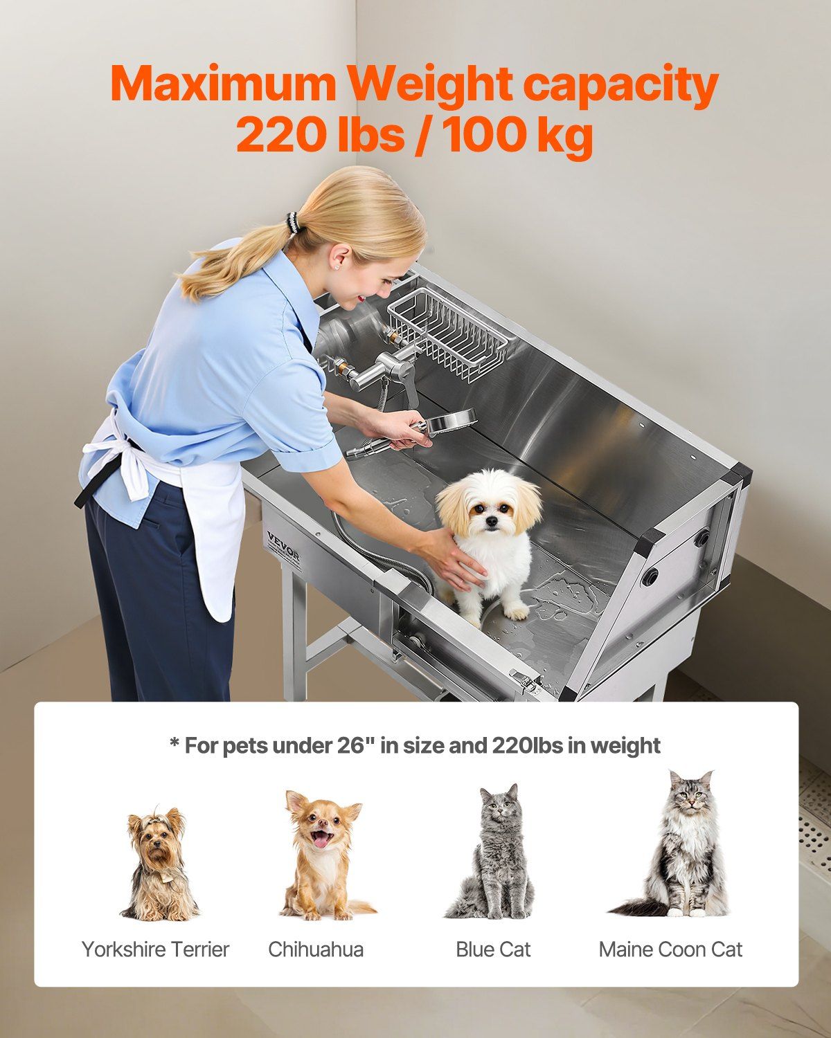 86.4 cm Dog Washing Station, Stainless Steel Pet Grooming Tub Bathtub, Professional Dog Wash Sink with V952-BXGCWYG34CZJFJ0C0002V0