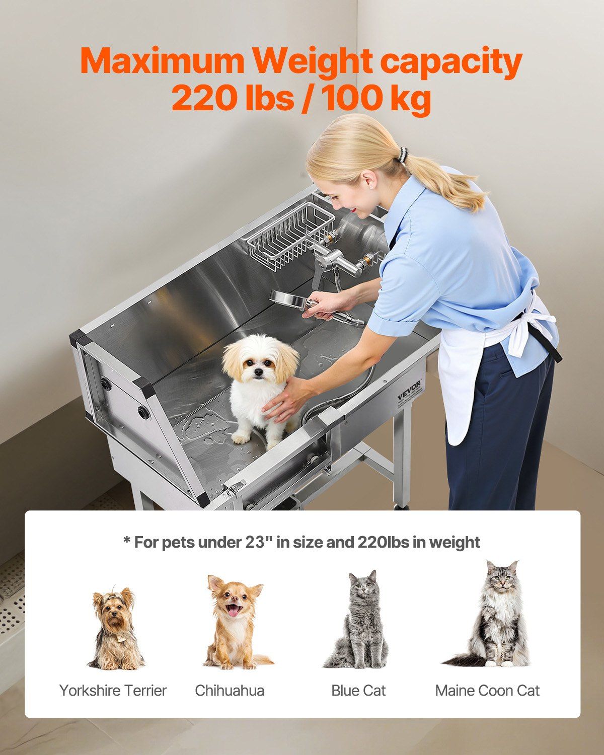 86.4 cm Dog Washing Station, Stainless Steel Pet Grooming Tub Bathtub, Professional Dog Wash Sink with V952-BXGCWYG34CZJQTV6N002V0