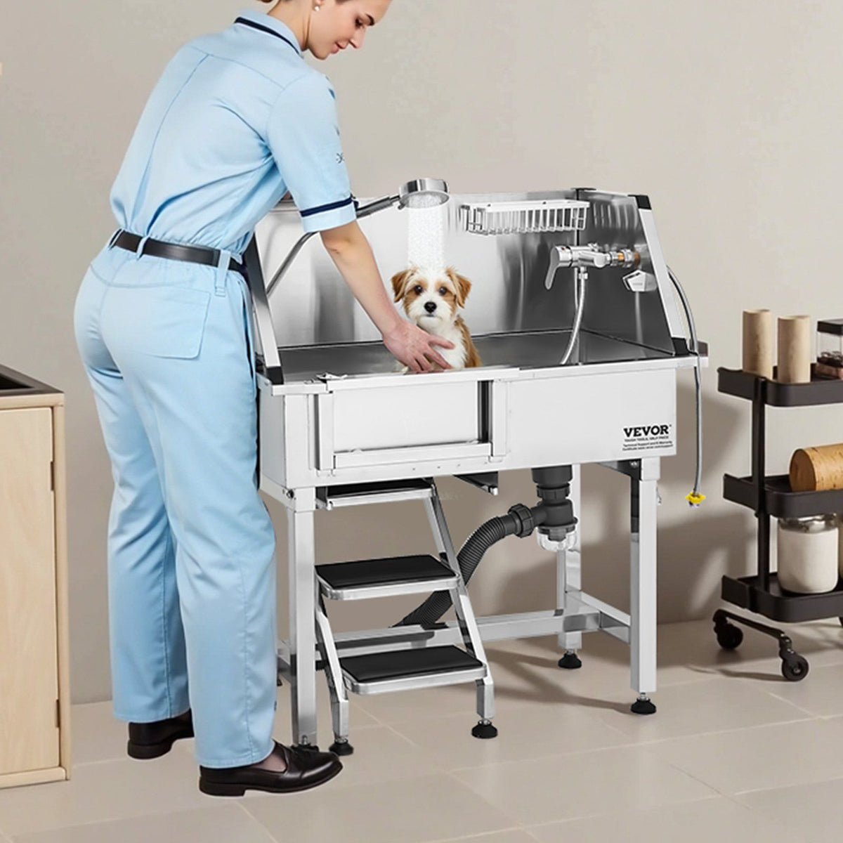 86.4 cm Dog Washing Station, Stainless Steel Pet Grooming Tub Bathtub, Professional Dog Wash Sink with V952-BXGCWYG34CZJQTV6N002V0