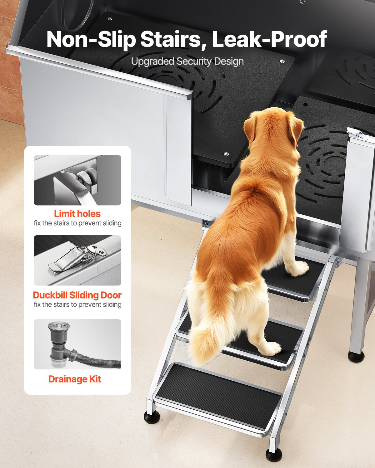 127 cm Dog Grooming Bath Tub Stainless Steel w Stairs Water Filter V952-BXGCWYG50CSL5T18XV0