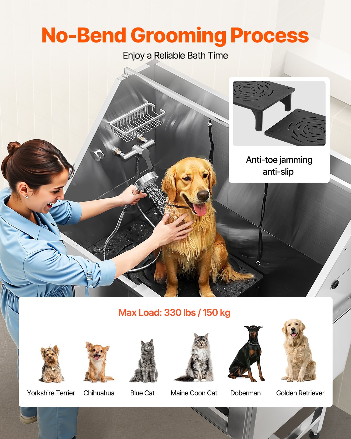 127 cm Dog Grooming Bath Tub Stainless Steel w Stairs Water Filter V952-BXGCWYG50CSL5T18XV0