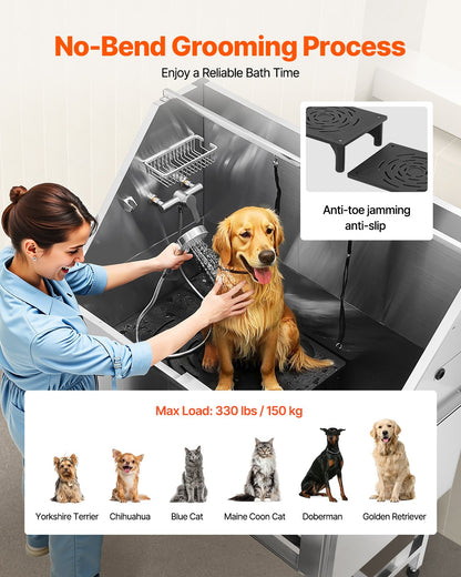 127 cm Dog Grooming Bath Tub Stainless Steel w Stairs Water Filter V952-BXGCWYG50CSL5T18XV0