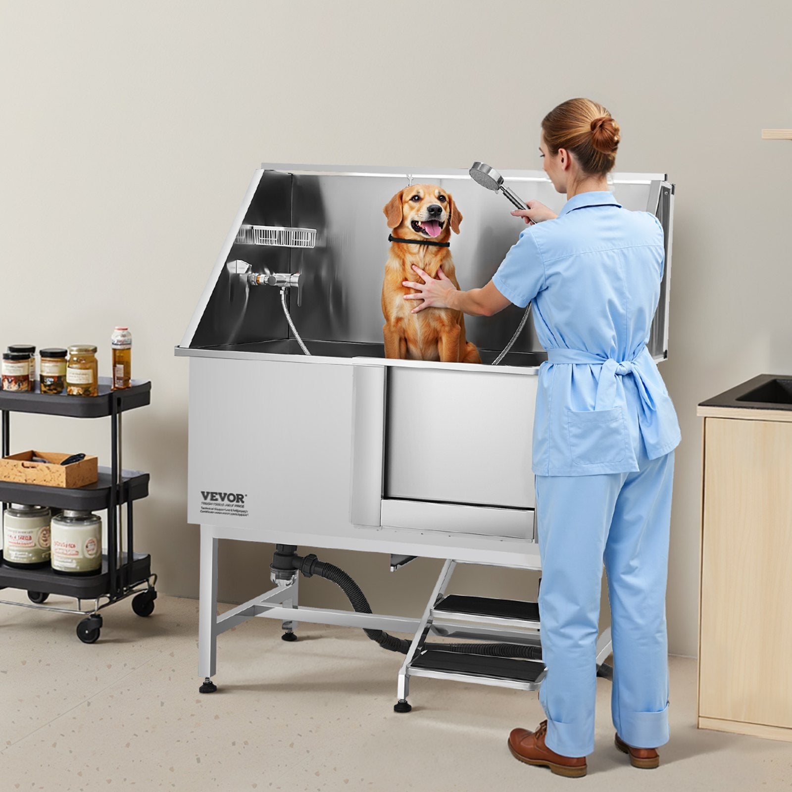 127 cm Dog Grooming Bath Tub Stainless Steel w Stairs Water Filter V952-BXGCWYG50CSL5T18XV0