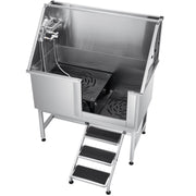 Stainless Steel Dog Washing Station, 127 cm Pet Grooming Tub w/ Stairs, PE Water Filter Board, Faucet & V952-BXGCWYG50CSLNZPKYV0